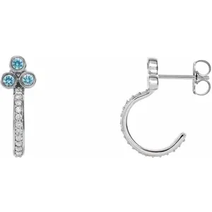 White Gold Zircon & Diamond J-Hoop Earrings
