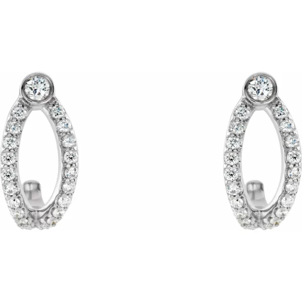 Sterling Silver Diamond J-Hoop Earrings - Image 2