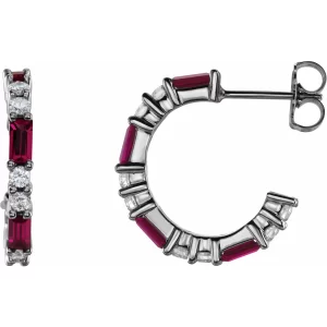 Sterling Silver Ruby Diamond Earrings