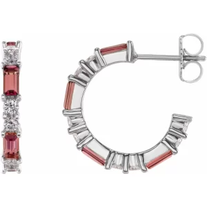 Sterling Silver Pink Tourmaline & Diamond Earrings