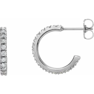 White Gold 15 mm Diamond French-Set Huggie Earrings