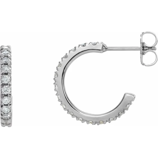 White Gold 15 mm Diamond French-Set Huggie Earrings
