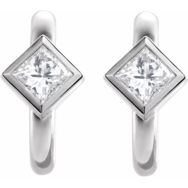 White Gold Diamond Huggie Hoop Earrings - Image 2