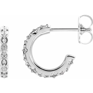 Sterling Silver Diamond Vintage-Inspired Huggie Earrings