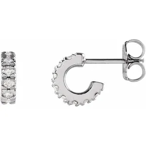 White Gold Diamond French-Set 8 mm Huggie Earrings