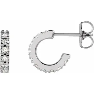 White Gold 10 mm Diamond French-Set Huggie Earrings