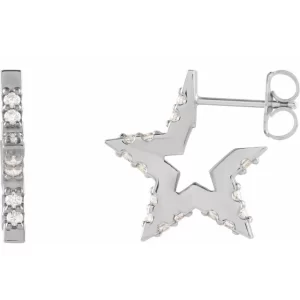 Sterling Silver Diamond Star Hoop Earrings
