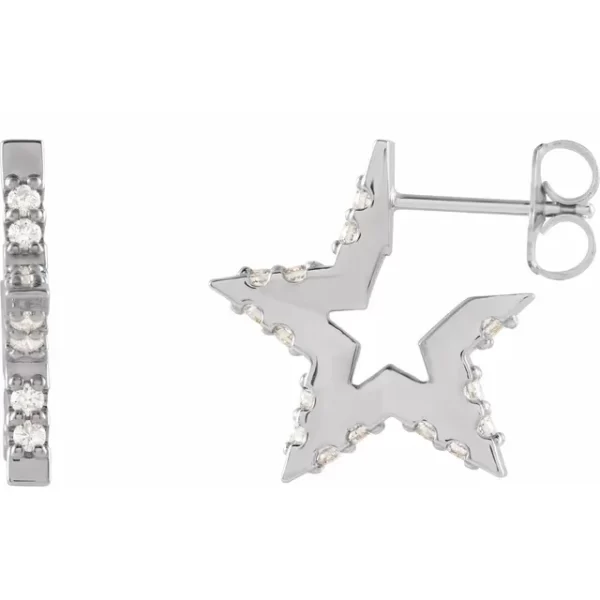 Sterling Silver Diamond Star Hoop Earrings