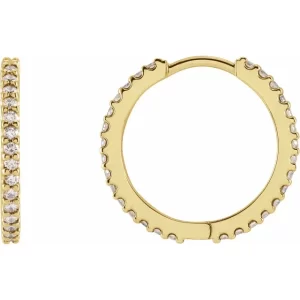 Yellow Gold 18 mm Diamond Huggie Hoop Earrings