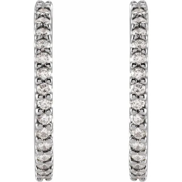 White Gold 18 mm Diamond Huggie Hoop Earrings - Image 2
