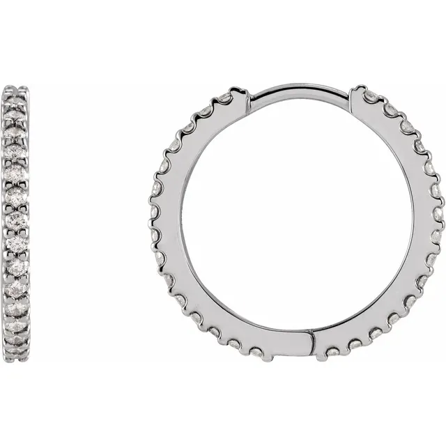 White Gold 18 mm Diamond Huggie Hoop Earrings