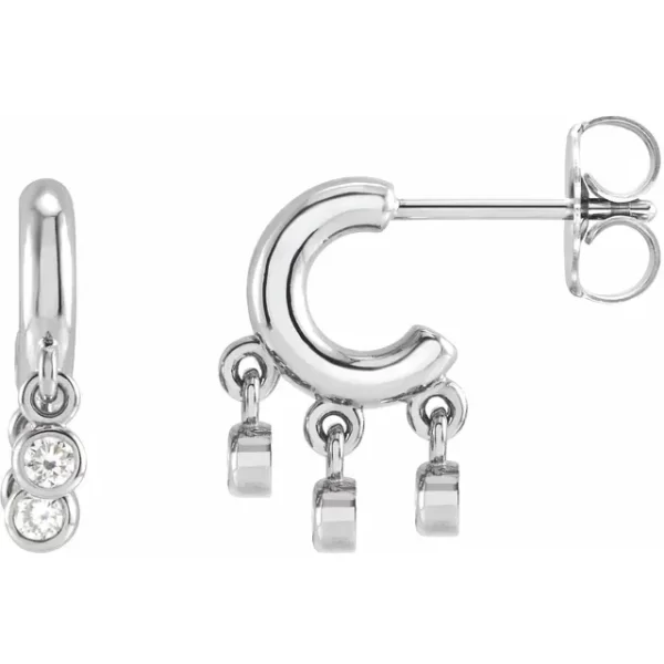Sterling Silver Diamond Fringe Hoop Earrings