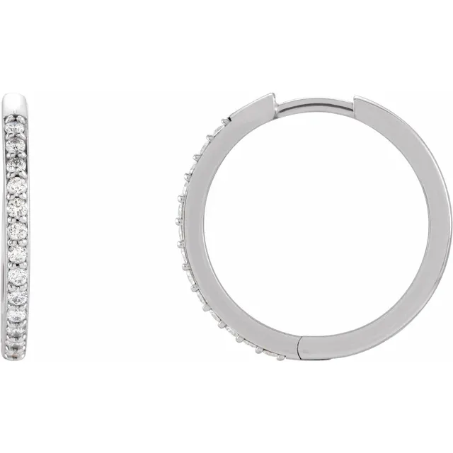 White Gold Diamond Hinged 18 mm Hoop Earrings