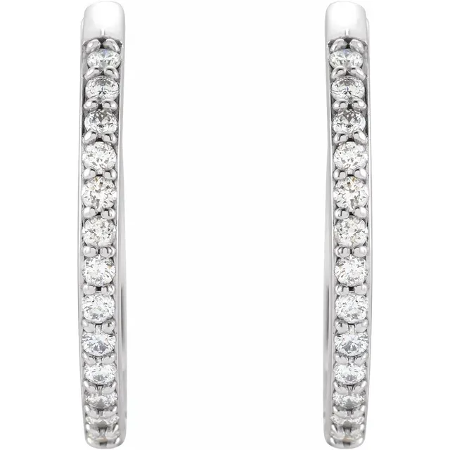 White Gold Diamond Hinged 18 mm Hoop Earrings - Image 2