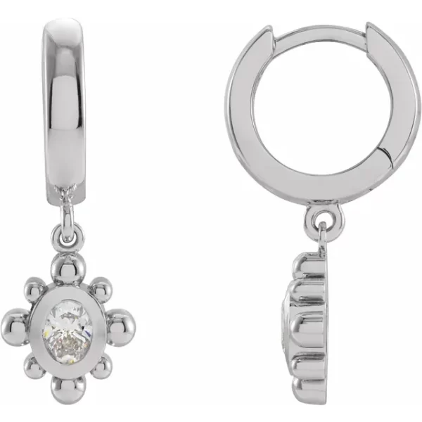 Sterling Silver Diamond Beaded Hoop Earrings