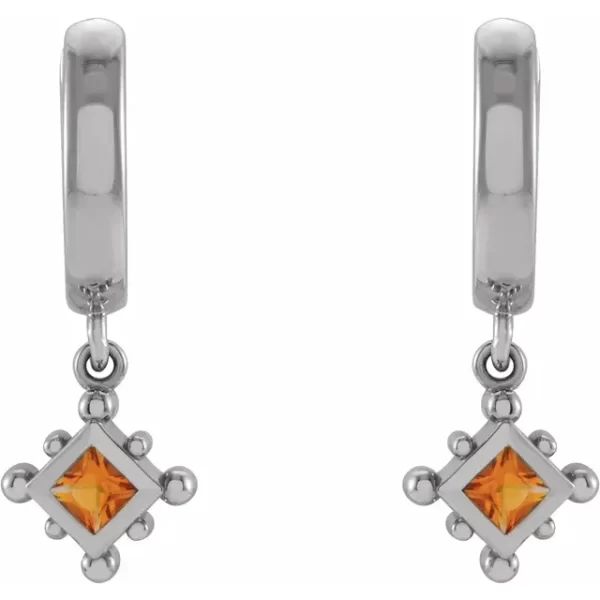 White Gold Citrine Beaded Hoop Earrings - Image 2
