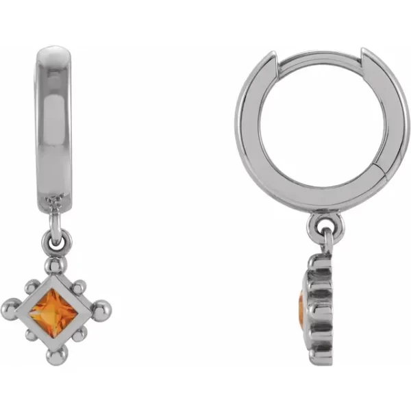 White Gold Citrine Beaded Hoop Earrings