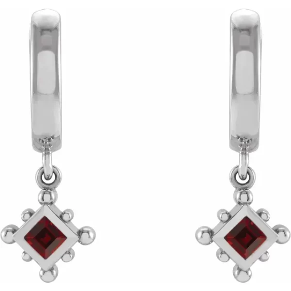 Sterling Silver Mozambique Garnet Beaded Hoop Earrings - Image 2