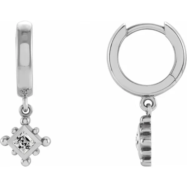 White Gold White Sapphire Beaded Hoop Earrings
