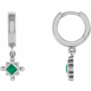 Sterling Silver Emerald Beaded Hoop Earrings