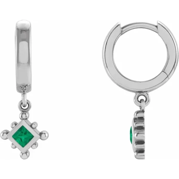 Sterling Silver Emerald Beaded Hoop Earrings