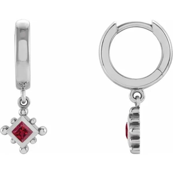 White Gold Ruby Beaded Hoop Earrings