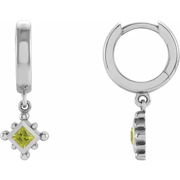 White Gold Peridot Beaded Hoop Earrings