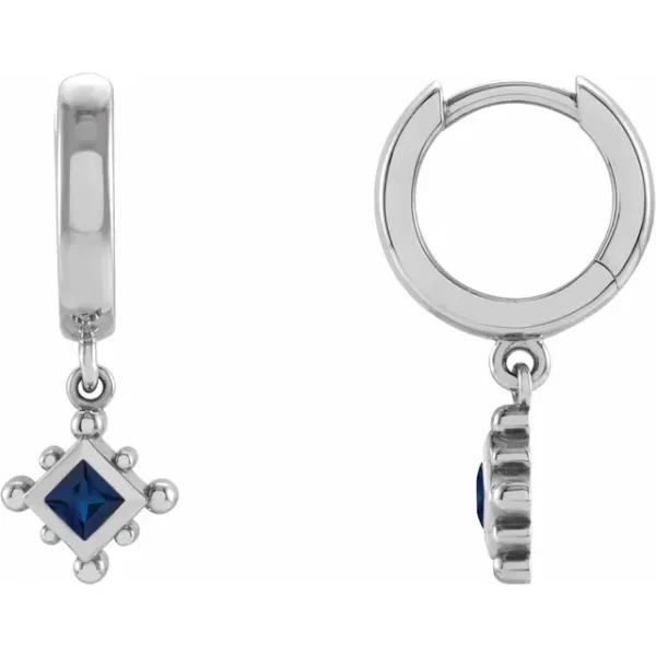 Sterling Silver Blue Sapphire Beaded Hoop Earrings