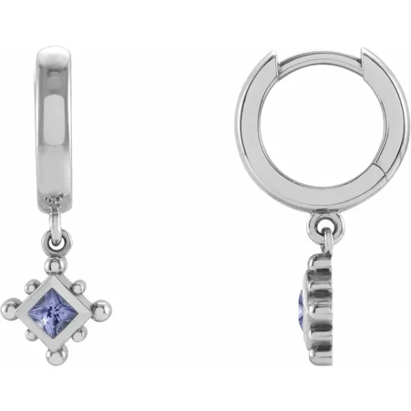 Sterling Silver Tanzanite Beaded Hoop Earrings
