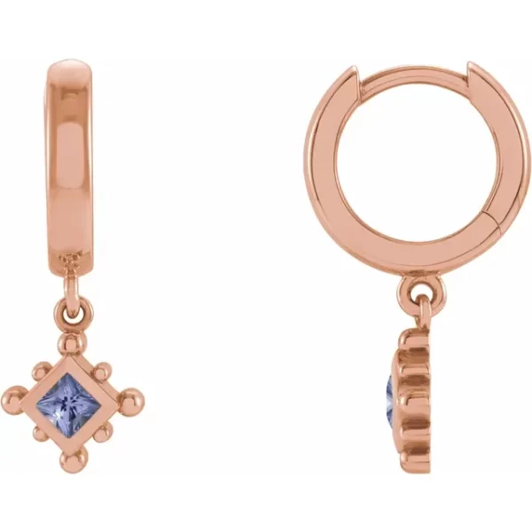 Rose Gold Tanzanite Beaded Hoop Earrings