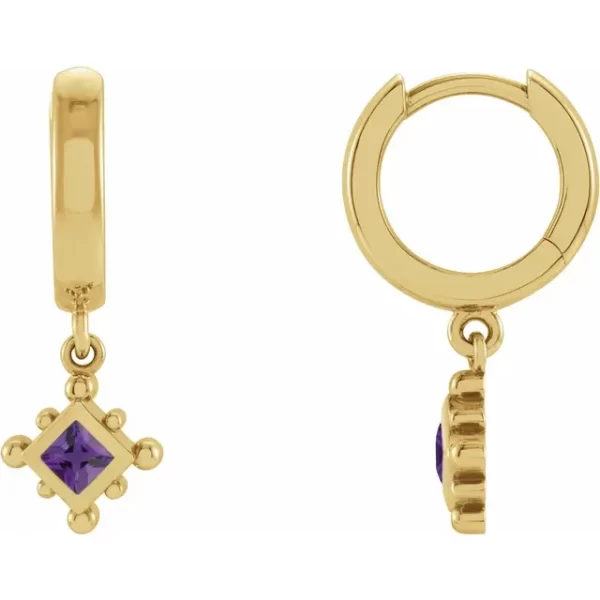 Yellow Gold Amethyst Beaded Hoop Earrings