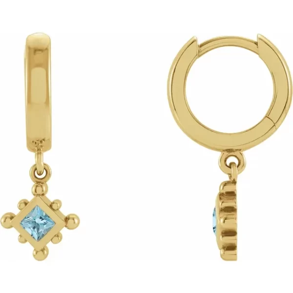 Yellow Gold Aquamarine Beaded Hoop Earrings
