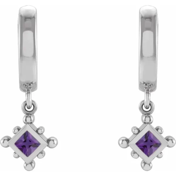 White Gold Amethyst Beaded Hoop Earrings - Image 2