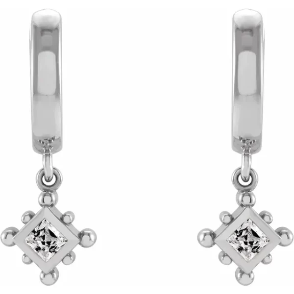 Sterling Silver White Sapphire Beaded Hoop Earrings - Image 2