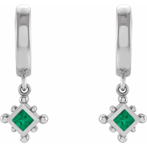 Sterling Silver Emerald Beaded Hoop Earrings - Image 2