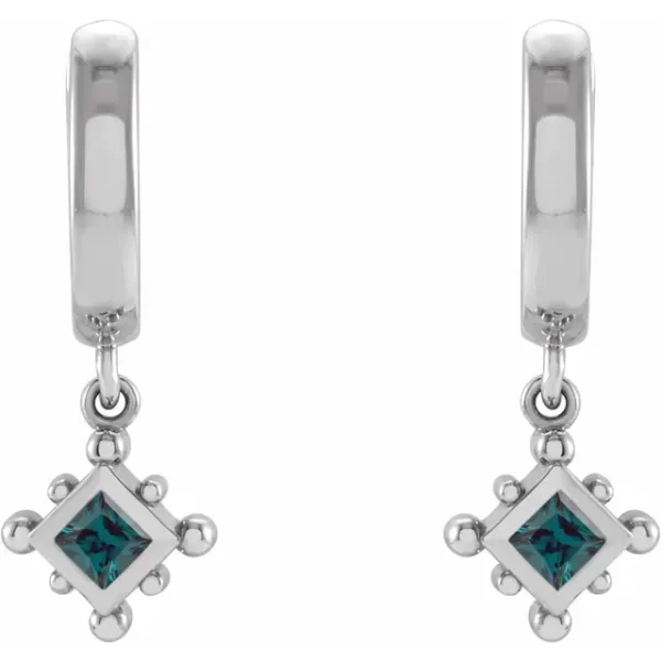 White Gold Alexandrite Beaded Hoop Earrings - Image 2