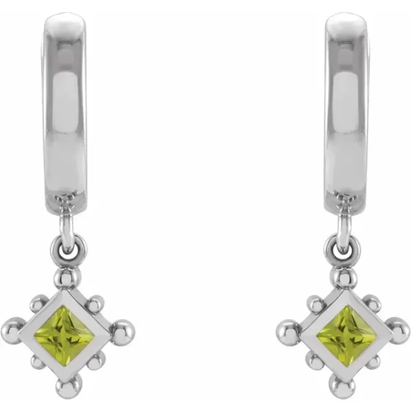 White Gold Peridot Beaded Hoop Earrings - Image 2