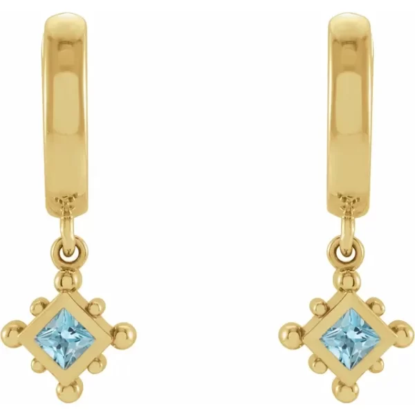 Yellow Gold Aquamarine Beaded Hoop Earrings - Image 2