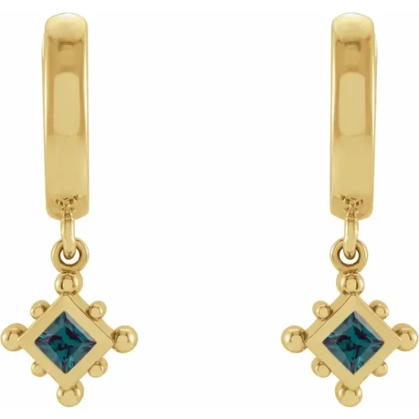 Yellow Gold Alexandrite Beaded Hoop Earrings - Image 2