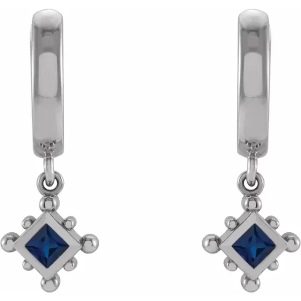 Sterling Silver Blue Sapphire Beaded Hoop Earrings - Image 2