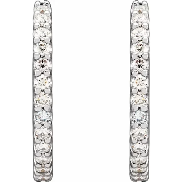 Sterling Silver 16 mm Diamond Huggie Hoop Earrings - Image 2