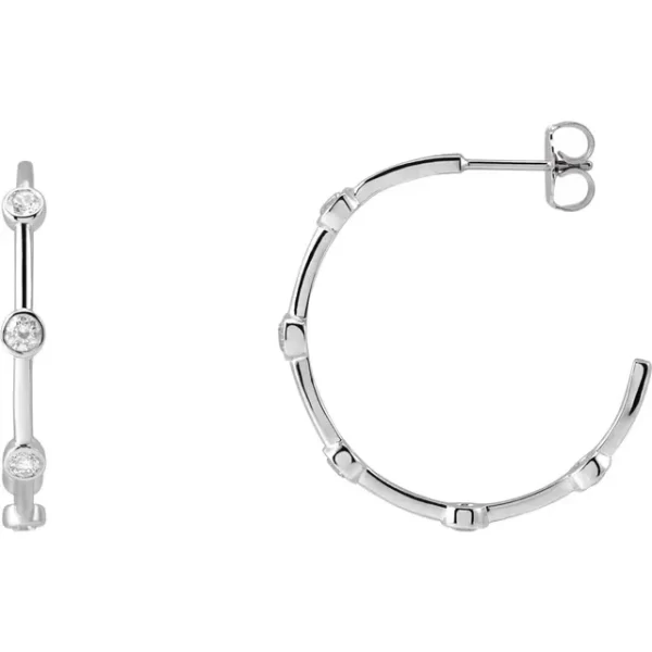 Sterling Silver Diamond Bezel-Set Hoop Earrings