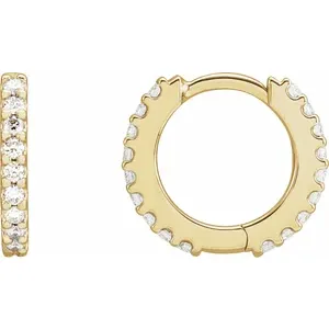 Yellow Gold 12.6 mm Diamond Huggie Hoop Earrings