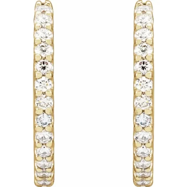 Yellow Gold 16 mm Diamond Huggie Hoop Earrings - Image 2