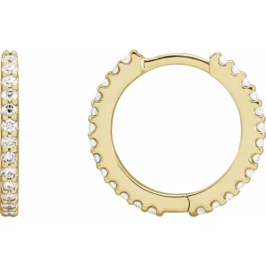 Yellow Gold 16 mm Diamond Huggie Hoop Earrings