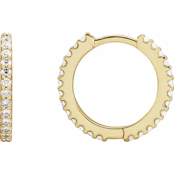 Yellow Gold 16 mm Diamond Huggie Hoop Earrings