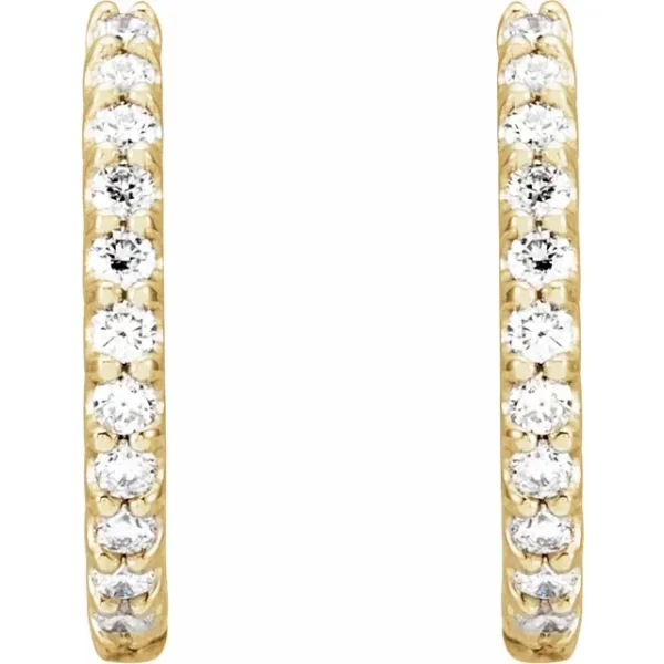 Yellow Gold 14 mm Diamond Huggie Hoop Earrings - Image 2