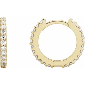 Yellow Gold 14 mm Diamond Huggie Hoop Earrings